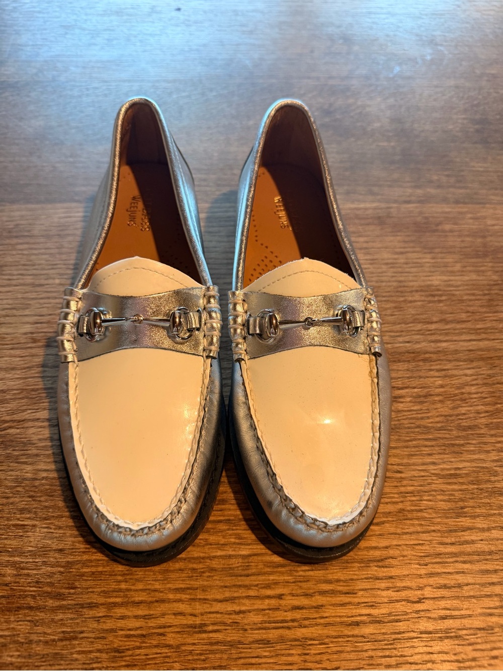 Women's Two-Tone Cream and Silver Bit Loafers